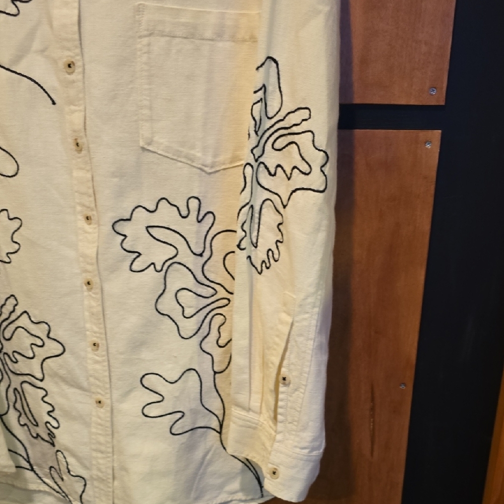 Pilcro Casual Cream Shirt with Black Leaf Pattern - Picture 6 of 6